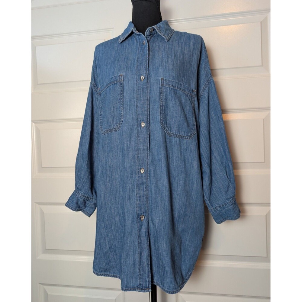 Zara Size S Oversized Blue Denim Shirt Dress Tunic Blouse Versatile Modern Boho